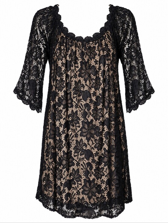 Umgee Dresses & Skirts - Umgee Dress Women's S Black Beige Floral Lace Bell Sleeves Boho Cocktail Indie